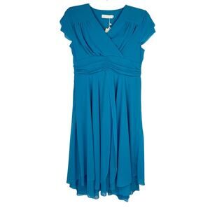 NWT Liang Liang Blue Flowy Chiffon Modest Midi Dress Women Small